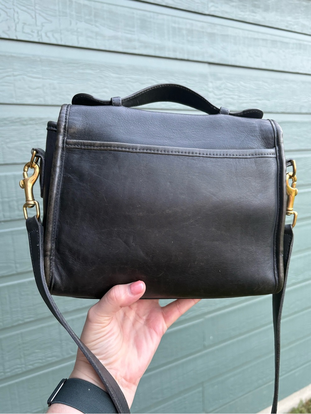 Vintage Coach Navy Court Leather Top-Handle Crossbody Bag with Gold Hardware - Picture 3 of 11